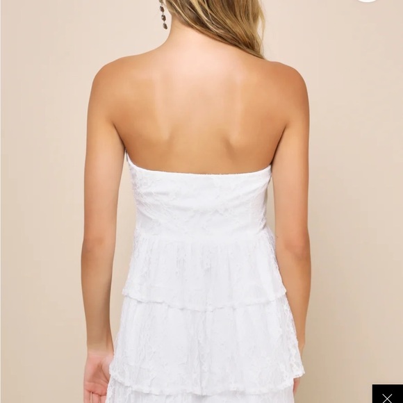 Lulus Sweet Perception White Lace Strapless Tiered Mini Dress - Size XS - Picture 3 of 4